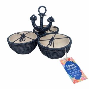 Ciroa Hello Summer sectioned three dish serving basket anchor navy blue woven